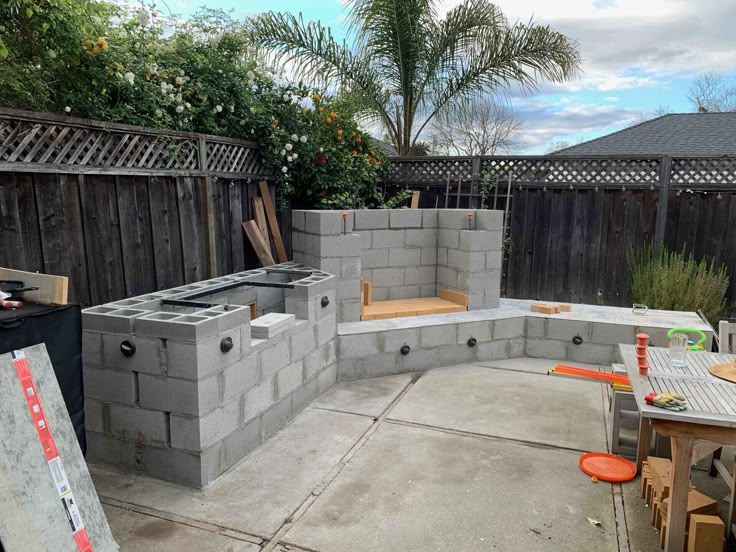 Cinder blocks framing for outdoor kitchen built in Austin, Texas
