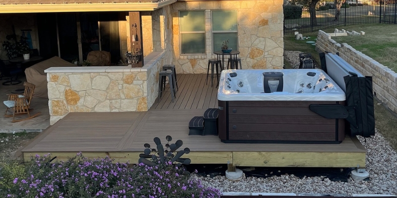 Custom floating deck built in Austin, TX backyard