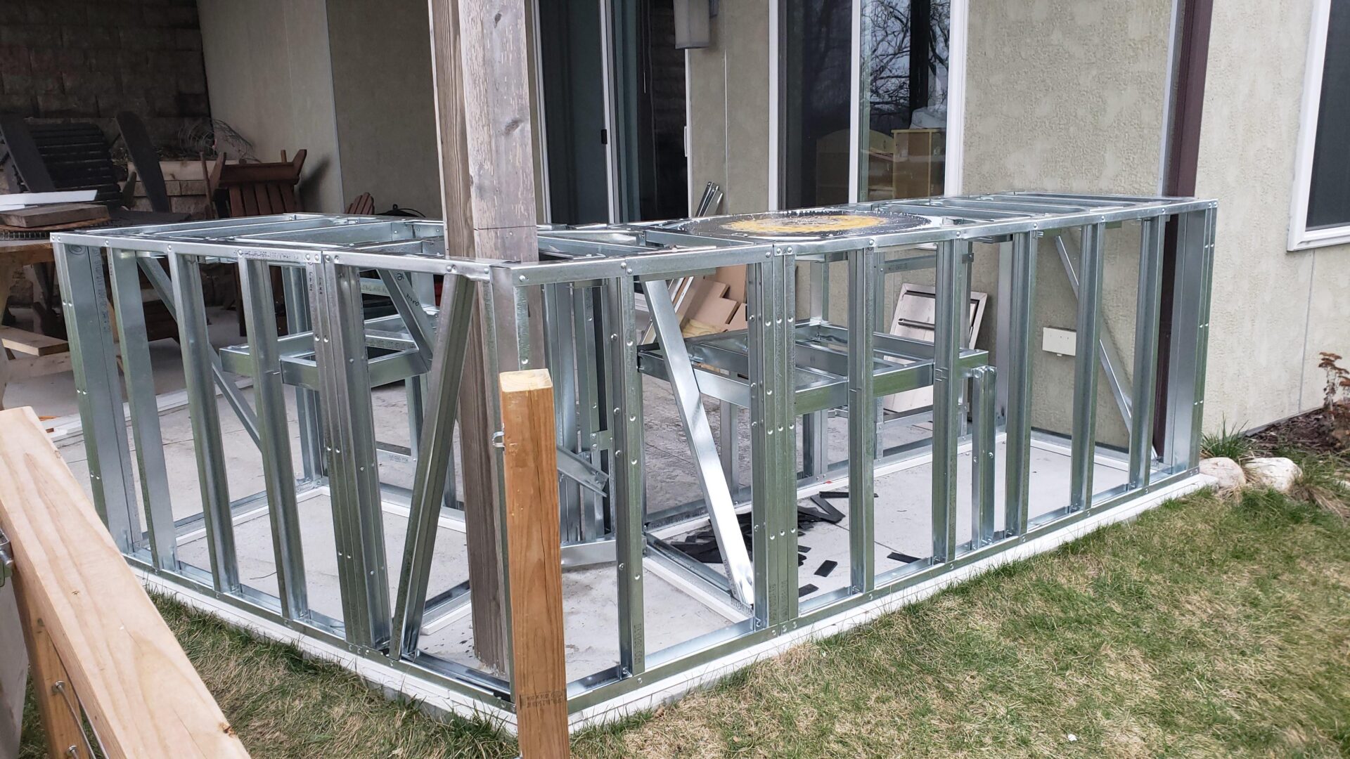 Steel framing for outdoor kitchen