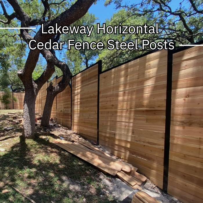 Horizontal cedar fence posts in Lakeway, showcasing natural wood grain and a sturdy design for outdoor privacy.