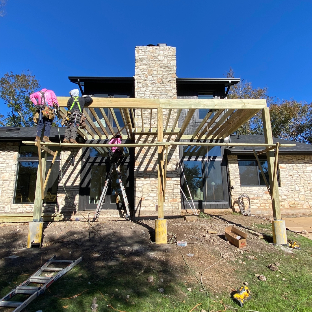 Work in progress on fire-resistant deck with WUI-compliant materials and modern railing system