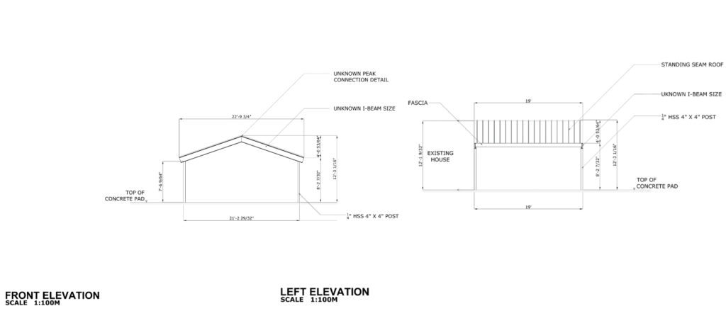 cad rendering for gabled patio cover