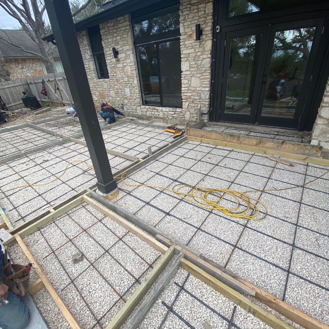 Mid-construction view showing multiple elements of the deck build.