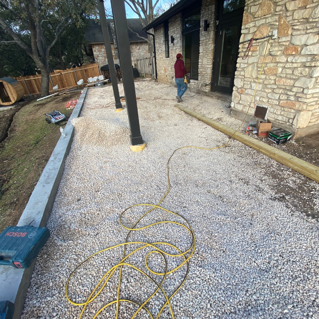 Mid-construction view showing multiple elements of the deck build.