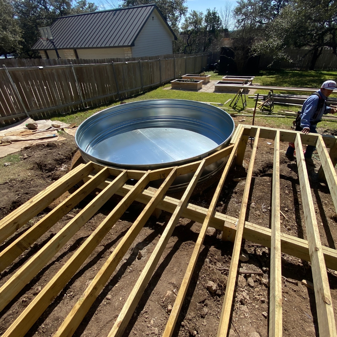 Framing underway for TimberTech deck installation.