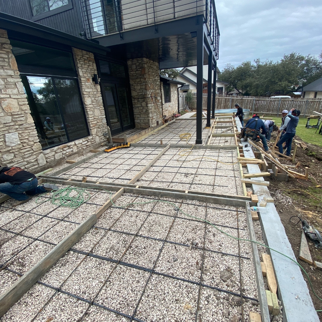 Mid-construction view showing multiple elements of the deck build.