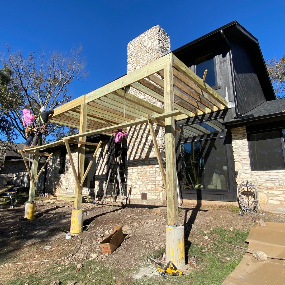 Work in progress on fire-resistant deck with WUI-compliant materials and modern railing system