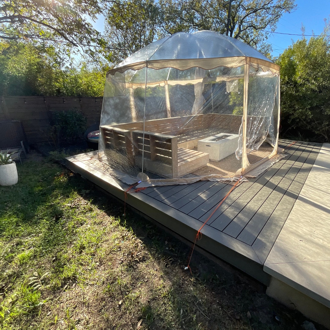 Backyard area before patio cover installation with open sky and no overhead structure