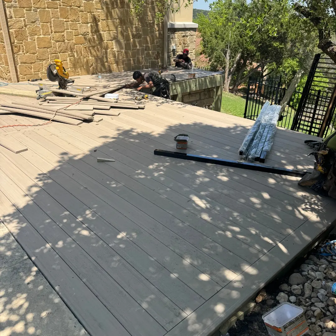 French White Oak PVC boards being laid across newly built frame