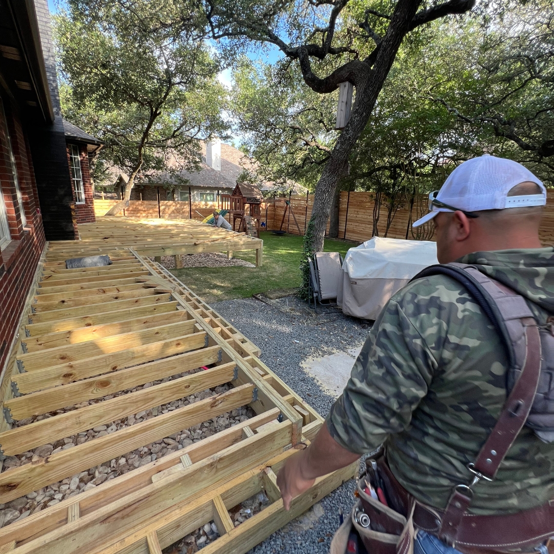 Deck framing in progress.