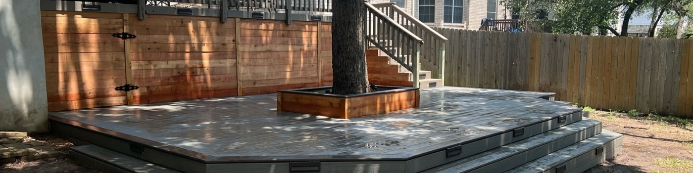 Finished TimberTech Silver Maple deck with clean lines