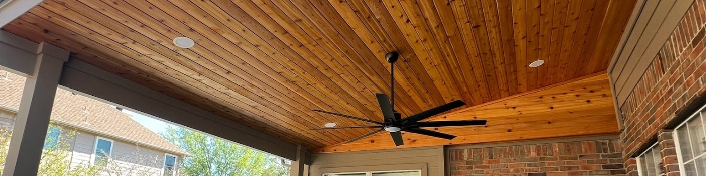 Close-up of natural cedar ceiling finish