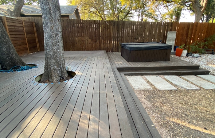 Completed floating deck using customer-owned deck boards