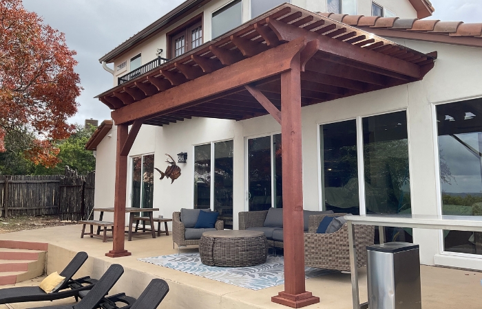 Finished Western Red Cedar pergola with clear Apollo roof system
