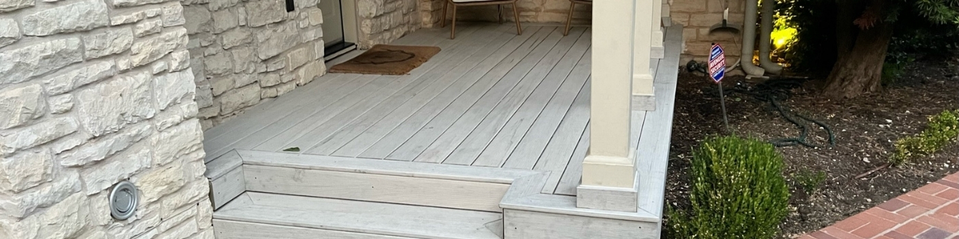 Refinished TimberTech deck with fresh French White Oak color