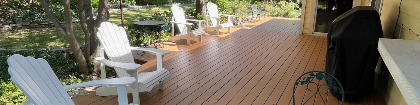 Deck surface restored to like-new condition with deep color and clean lines