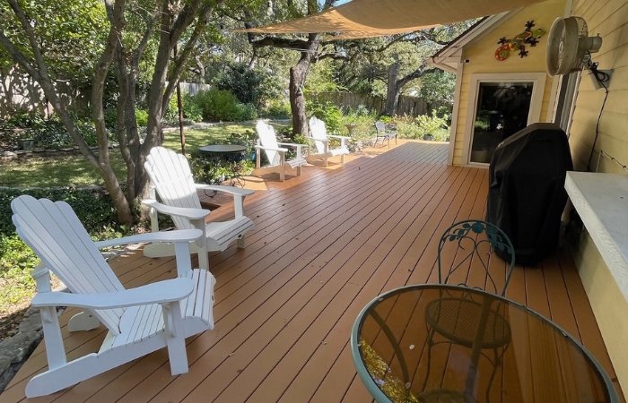 Deep washing and staining of existing deck to restore appearance and protect the wood surface.